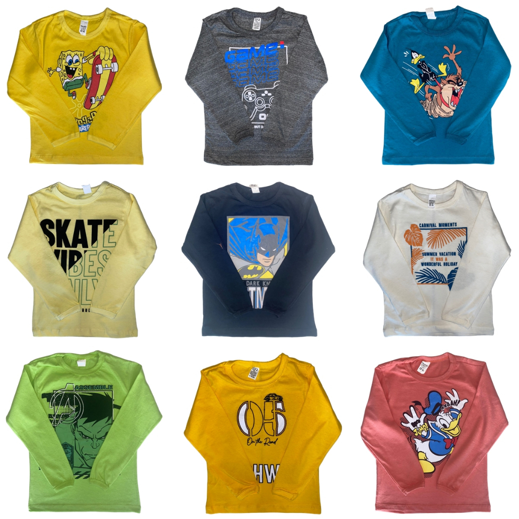 Kit 5 Camisetas Manga Longa Infantil Roupa Menino Frio 2 a 8 Anos em Oferta na Shopee
