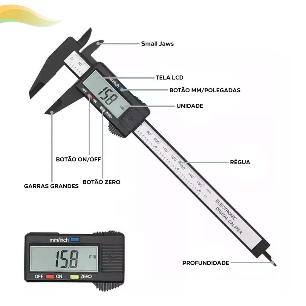 PAQUIMETRO DIGITAL PROFISSIONAL ELETRONICO LED 150MM MICROMETRO SOBRACELHA