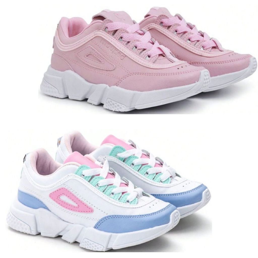 Kit 2 Pares Tênis Feminino Infantil Menina Casual Escolar Recortes Blogueira Antiderrapante Colorido em Oferta na Shopee