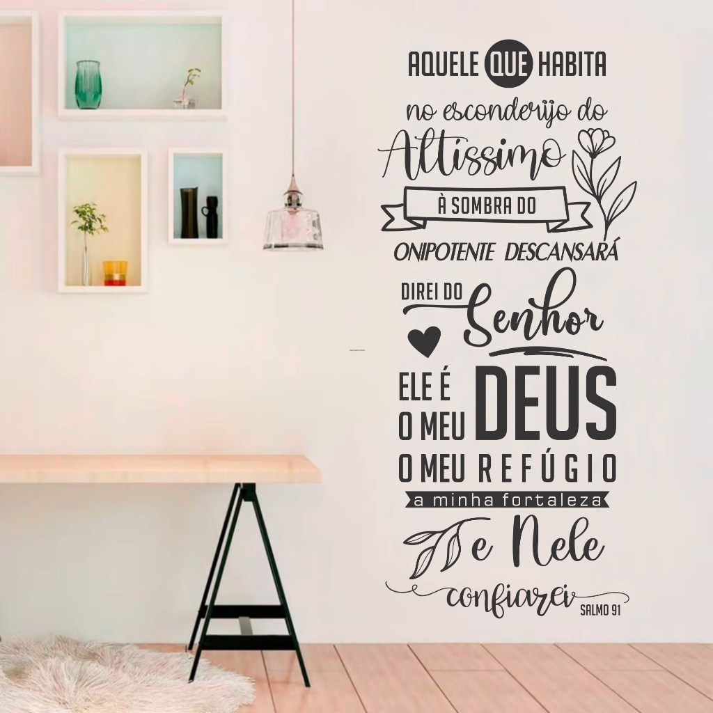 Adesivo de Parede Lettering Salmo 91 - Aquele que Habita - Adesivo Decorativo