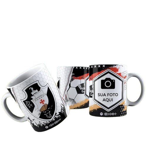 Caneca de Cerâmica/Porcelana 325ml - Dia dos Pais - Pai torcedor Pais torcedores futebol Pai eu te amo QR CODE com mensagem para o seu pai e hino Com ou sem foto Vasco