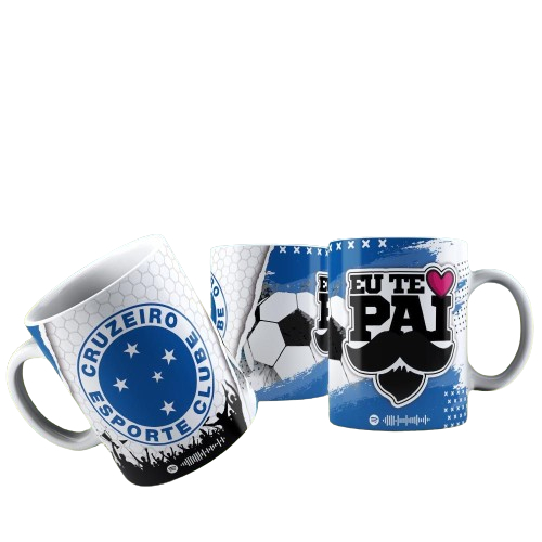 Caneca de Cerâmica/Porcelana 325ml - Dia dos Pais - Pai torcedor Pais torcedores futebol Pai eu te amo QR CODE com mensagem para o seu pai e hino Com ou sem foto Cruzeiro