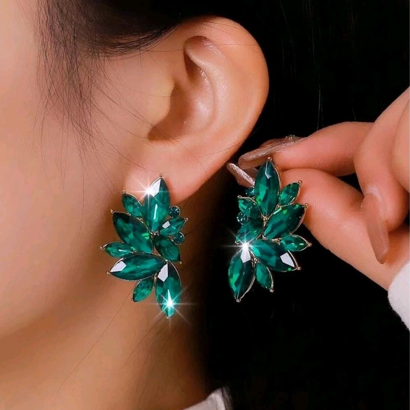 Brinco Pedraria Verde Esmeralda - Ouro 18k e Prata 925