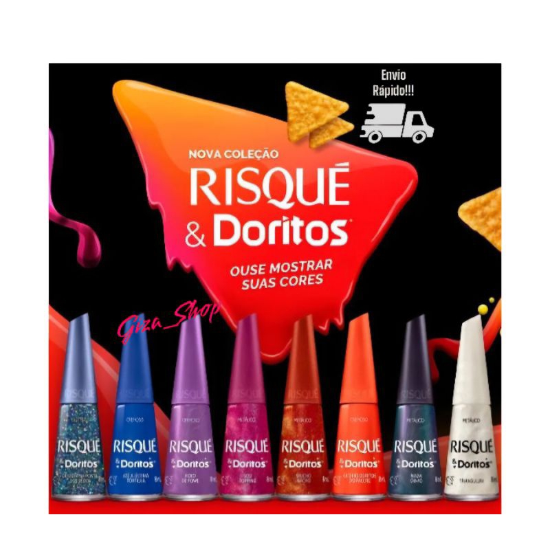 Kit 8 Esmaltes RISQUE e DORITOS Nova Coleção LANÇAMENTO 2024 Cores METÁLICO - CREMOSO - GLÍTER