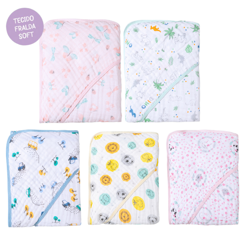 Toalha De Banho Bebê com 2 Camadas de Fralda Soft