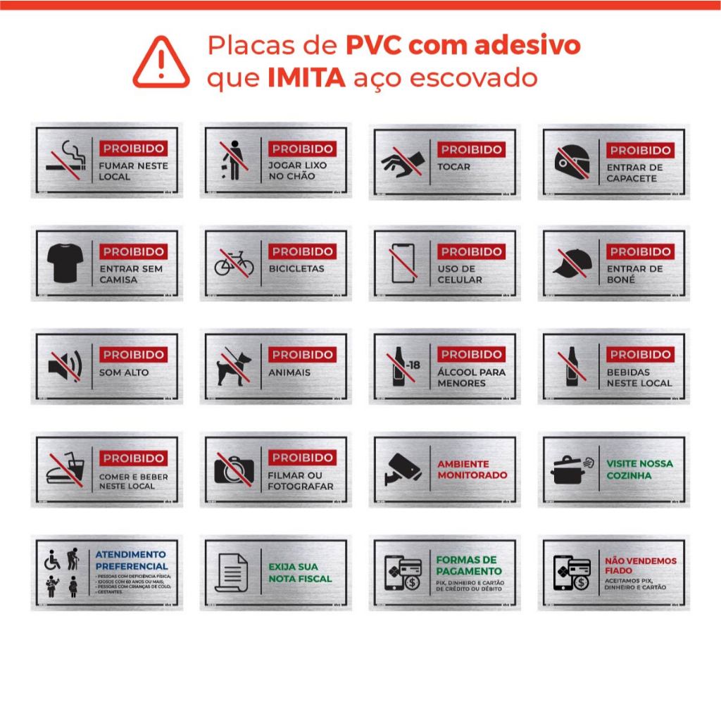 Placa de Sinalização Diversas Opções 20x10 cm Com Adesivo de Aço Escovado Para Parede Placa de Porta