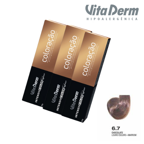 KIT COM 3 COLORAÇÃO 6.7 LOURO ESC MARROM - CHOCOLATE   VITA DERM