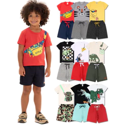 Kit Sortido 20 Peças de Roupas Infantil Menino- 10 Camisetas + 10 Bermudas - Kit com 10 Conjuntos de Roupa Infantil