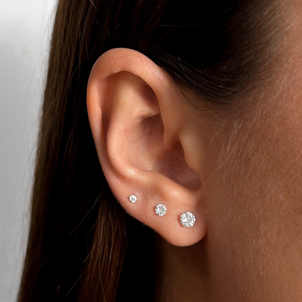 Kit Brincos de Prata 925 Legítima Trio Zircônia Redonda 3 Furos | 2mm 3mm 4mm em Oferta na Shopee