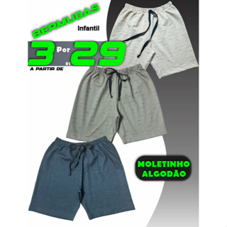 Kit Com 3 Bermudas Para Menino de Moletinho de Algodão - Roupa de Menino - Shorts Masculin...