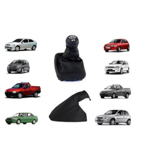 Kit Manopla + Coifa Câmbio Com Base Corsa Meriva Vectra + Coifa Freio De Mão Sem Base