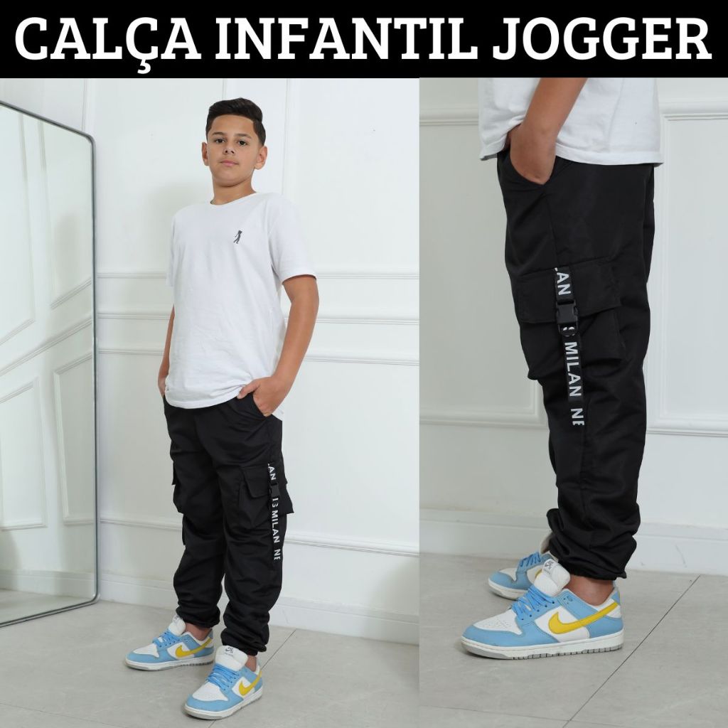 Calça Jogger Tactel Infantil Masculino Para Meninos 4 Bolsos Calça Bomber Cargo Hip Hop em Oferta na Shopee