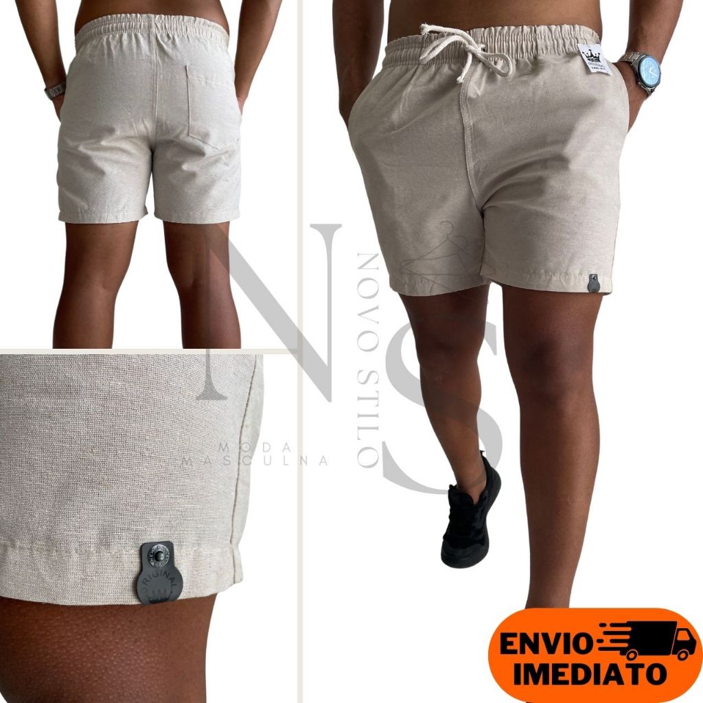 Short Masculino Mauricinho Fio Tinto Linho Casual Bermuda Moda Praia em Oferta na Shopee