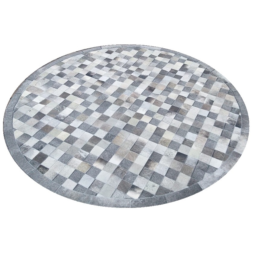 Tapete Sala Couro Boi Redondo - placas 7x7cm - tamanho 2,50m Diâm- tons de cinza