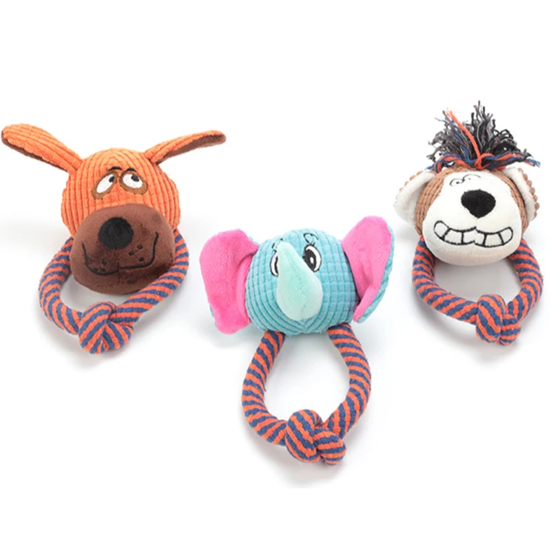 Pelucia Pet Brinquedo Cachorro Cão Cabeça em Tecido Canelado e Corpo de Corda Resistente