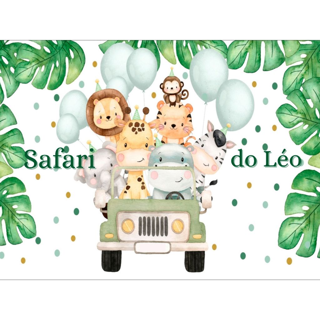 Painel de festa em mdf Safari Infantil - Medida 60x40 cm - Quadro decorativo - Infantil