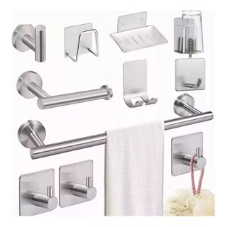 Kit de Acessórios para Banheiro Inox - 11 Peças Prata com Toalheiro | kit acessórios banheiro inox em Oferta na Shopee