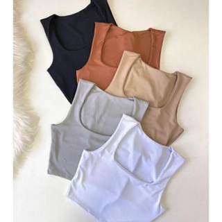 cropped decote quadrado reto liso forró duplo poliamida básico sem bojo para mulheres moda primavera verão minimalista em Oferta na Shopee