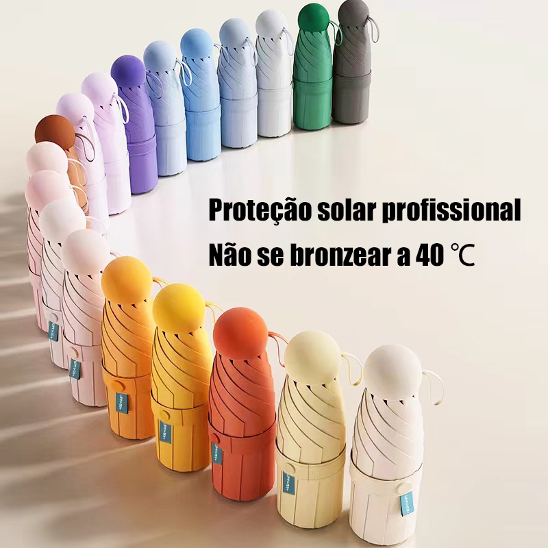 【Desconto 50%】MINI Guarda Chuva Sombrinha De borracha preta UPF>50 Com Proteção Solar e Proteção Ultravioleta guarda sol