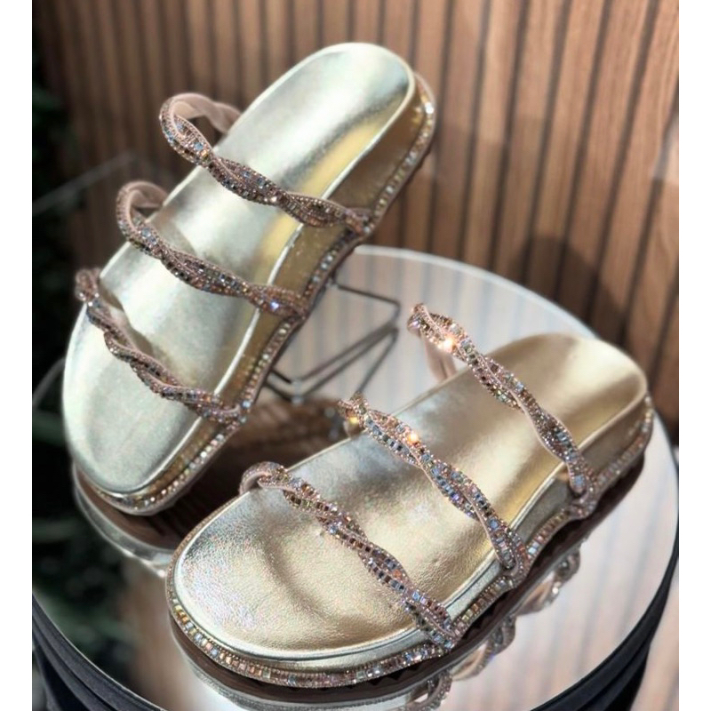 Sandalia birken de strass arco íris com strass na sola