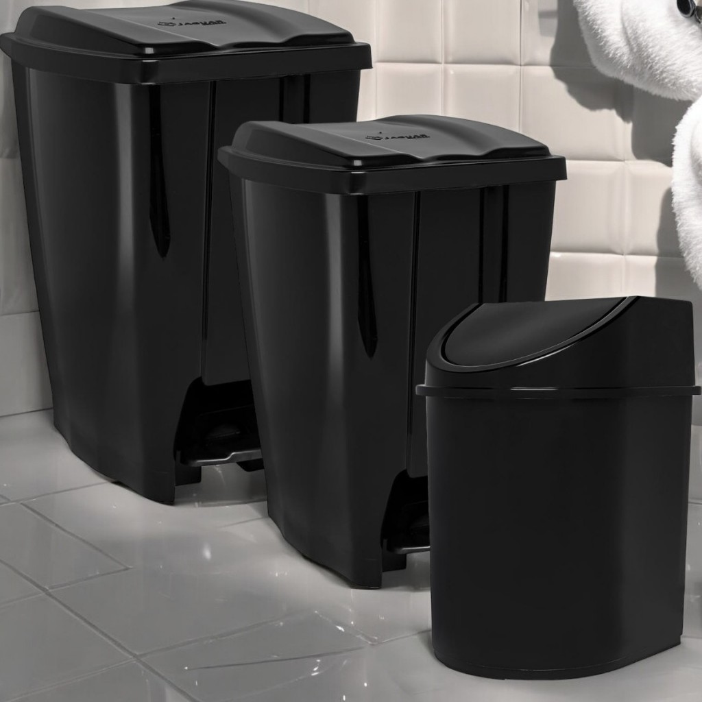 Kit 3 Lixeiras com Pedal e Tampa para Banheiro 40 Litros 20 Litros 12 Litros em Plástico Resistente