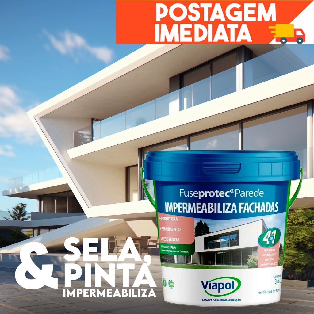 Pintura Acrílica Impermeabilizante De Fachadas Viapol 3,6L parede muro fachada contra infiltrações