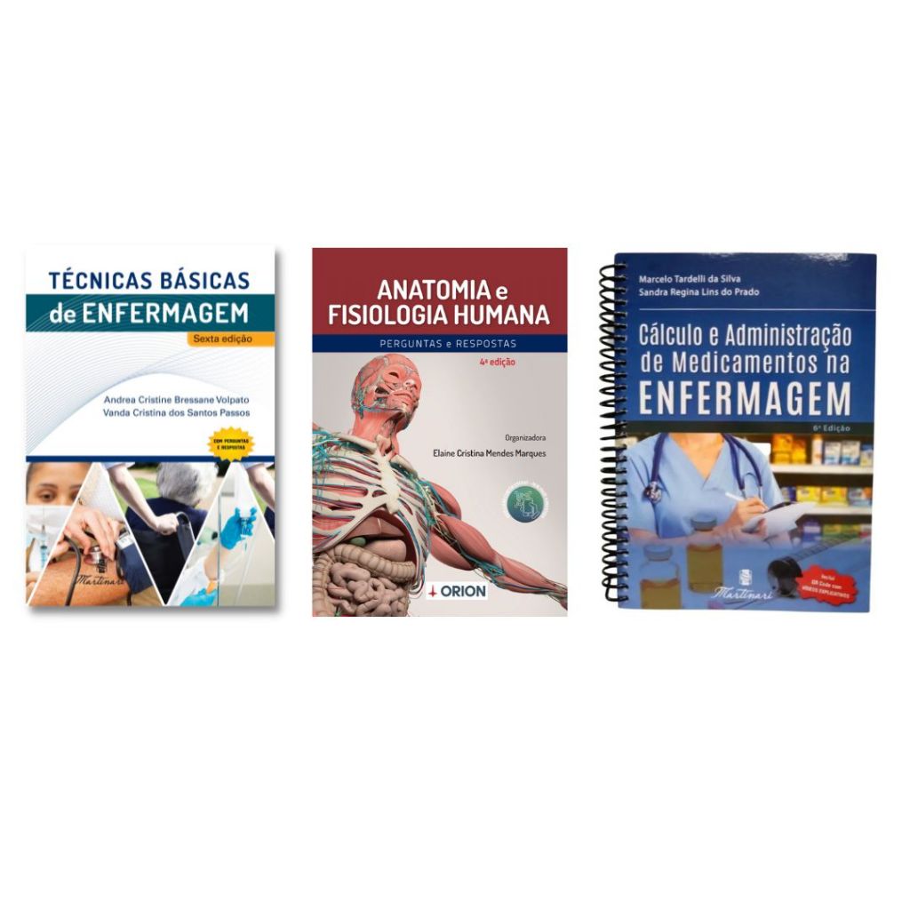 Kit Enfermagem 3 livros Técnicas de Enfermagem + Anatomia com Resumão + Calculo Farmacologia