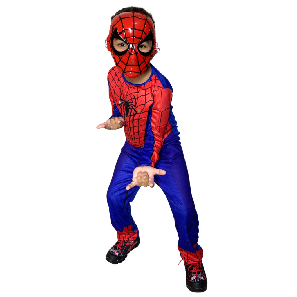 Fantasia Infantil Homem Aranha Longa com Máscara de plastico