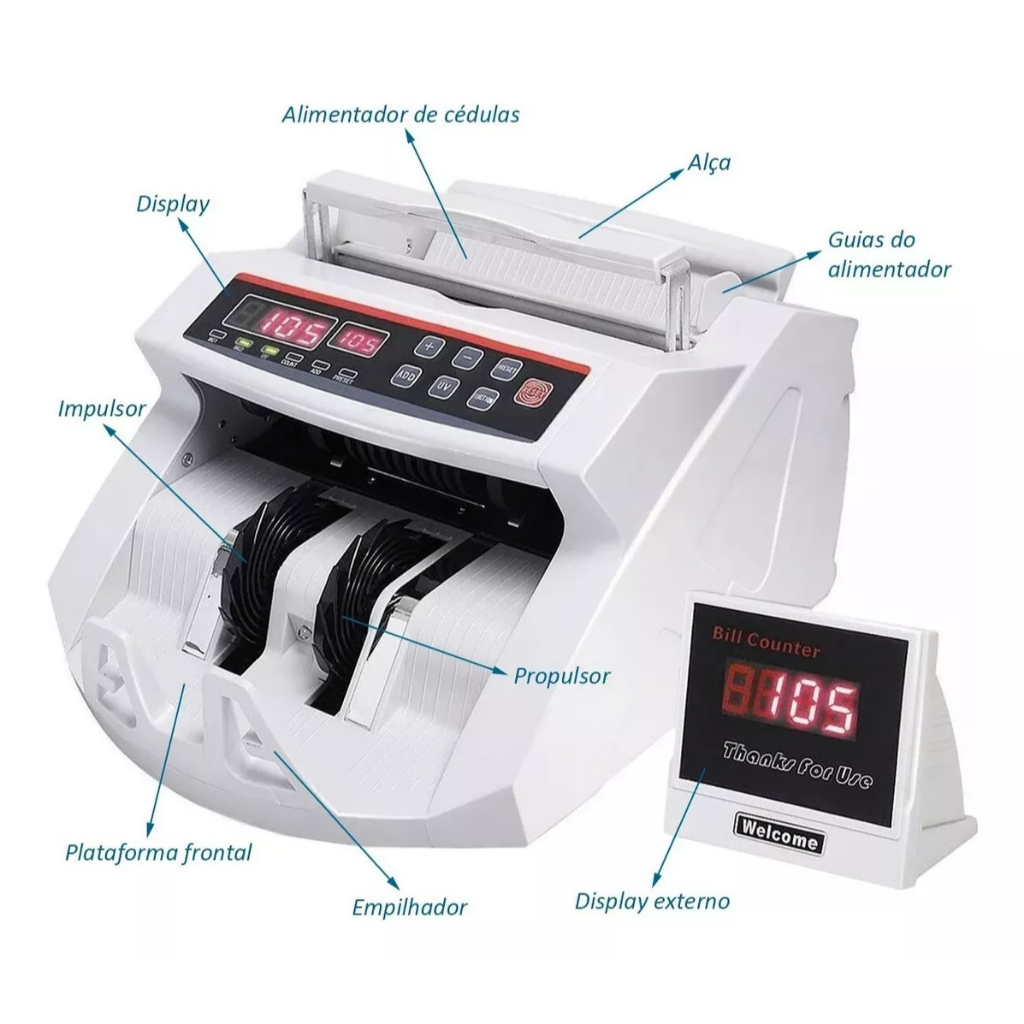 Contador de Notas Maquina De Dinheiro Cédulas Detecta Nota Falsa Bivolt