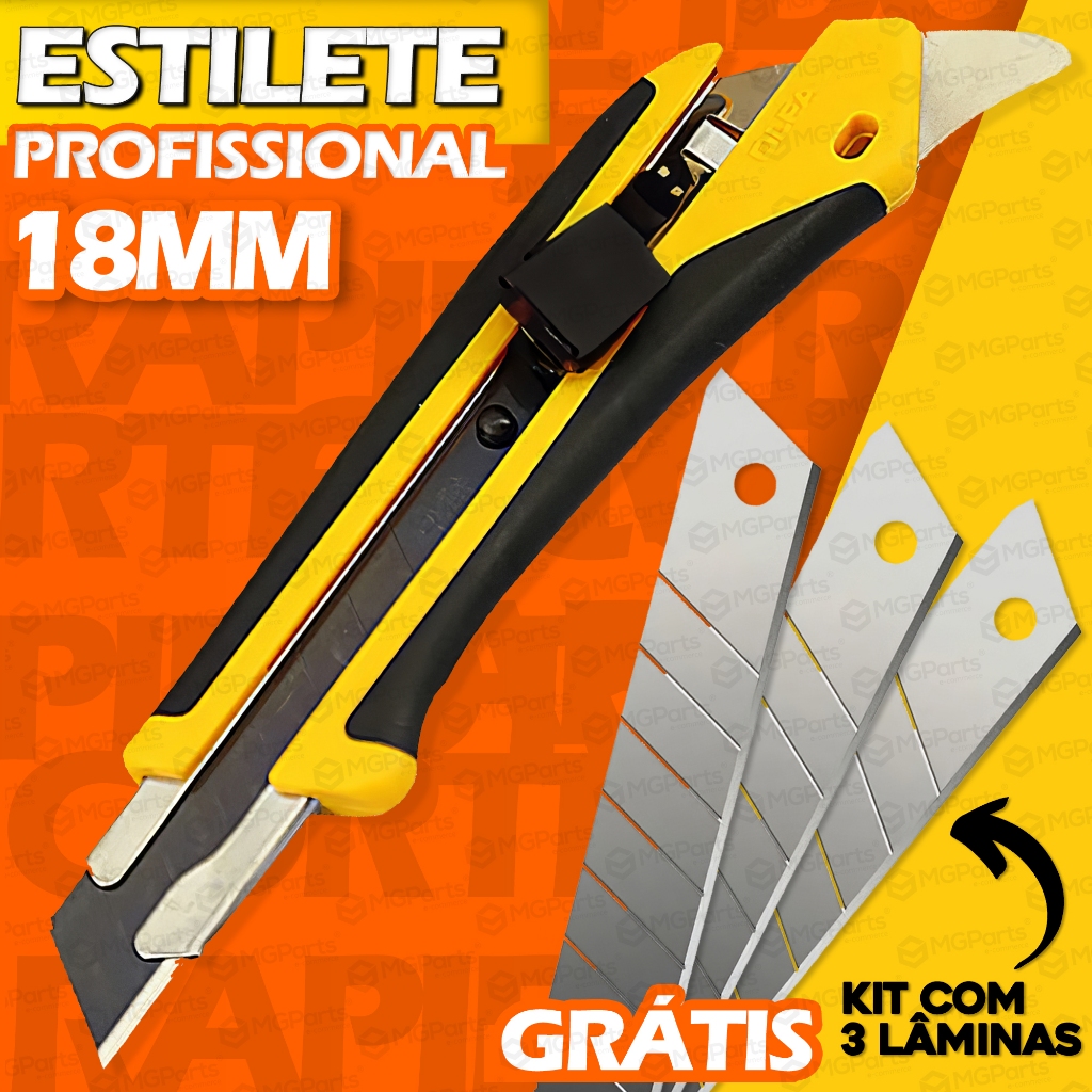 Kit Estilete Profissional Alta Qualidade Emborrachado 18mm com Trava + 3 Lâminas em Oferta na Shopee