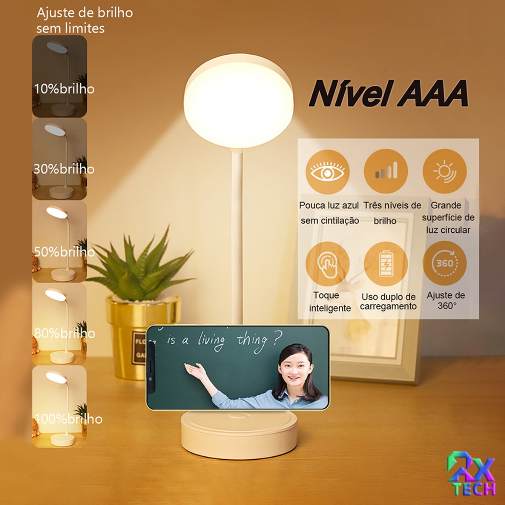 Abajur Luminária De Mesa LED Usb Recarregável Sem Fio Touch Haste Flexível Lâmpada De Estudo
