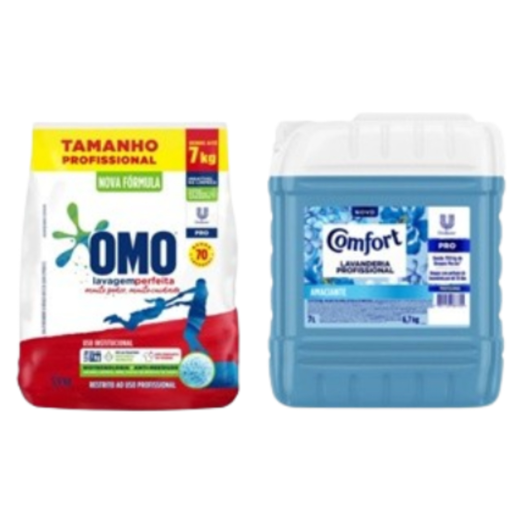Kit Lava Roupas em pó Omo 5,6kg + Amaciante Comfort Diluido 7L em Oferta na Shopee