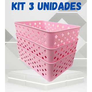 Kit 3 Cesto Organizador Multiuso Rosa 19x13x6cm Gaveta Cozinha Lavanderia em Oferta na Shopee