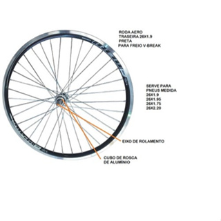 Roda Aro 26 Traseira Aero Montado 36 Furos Com Rolamento - Preta Bicicleta MTB em Oferta na Shopee