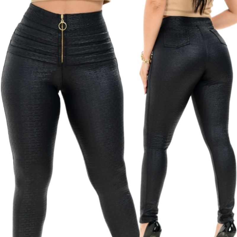 Calça Legging Levanta Bumbum Com Ziper Cintura Alta calca cirre couro fake em Oferta na Shopee