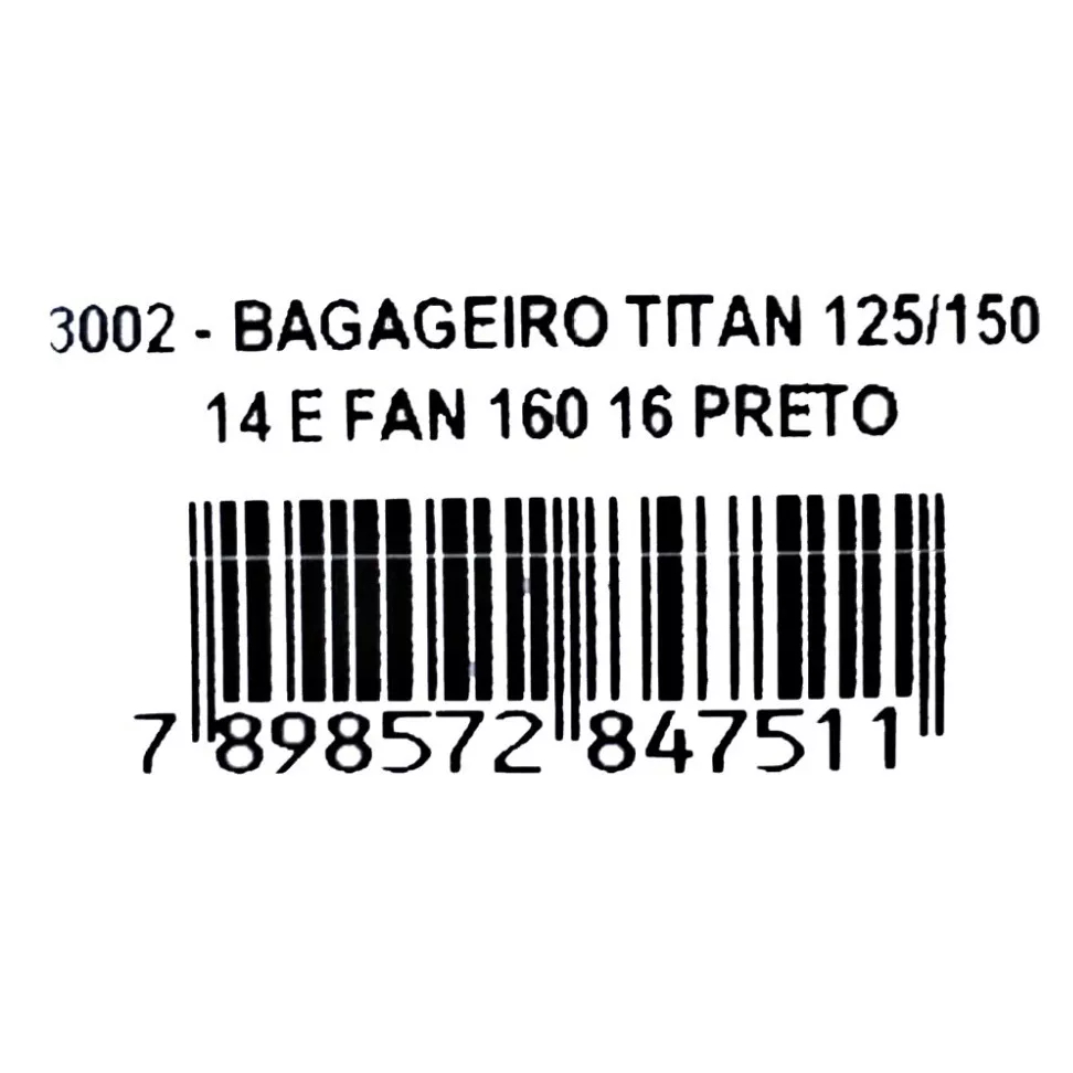 Bagageiro Maciço Churrasqueira Titan 150 2014 Fan Start 160 Preto Awa 3002 — imagem 2 de 2