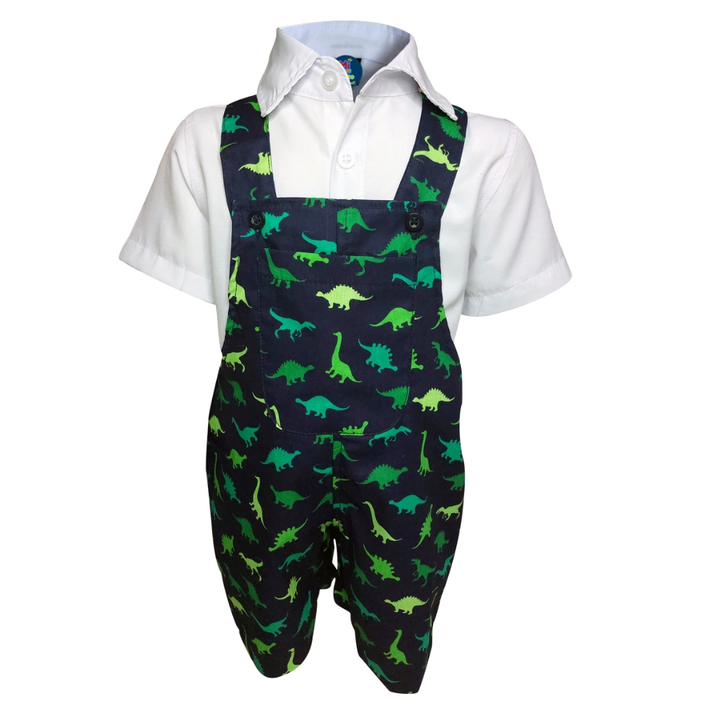Jardineira Safari Com Camisa Social Infantil 1 ao 3 Varias Cores Desenhos