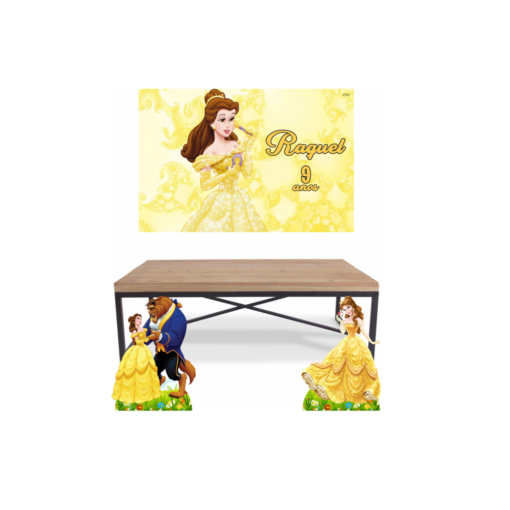 Kit Display A Bela E A Fera 2 De Chão+ Painel 1,00x0,70 Para Festa