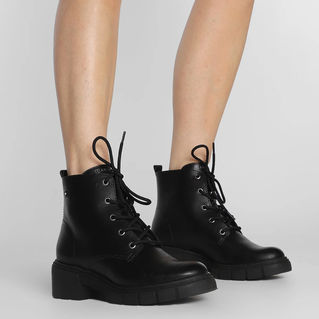 Bota Feminina Coturno Ramarim Salto Baixo Cano Curto Casual 11121