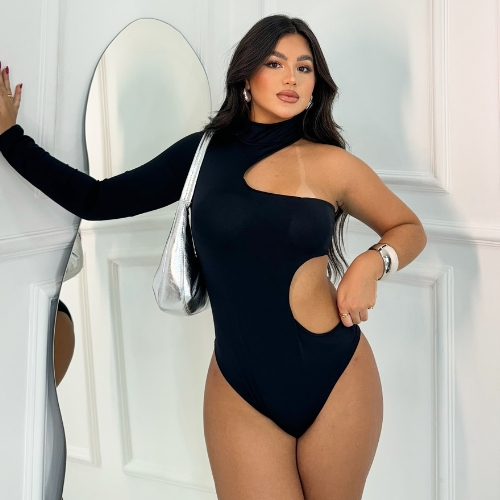 Body Collant Feminino Gola Alta Com Recorte Na Lateral Mula Manca