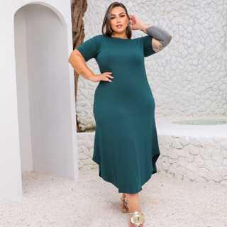 Vestido Festa  Evangelico Longo Plus Size Saruel Comprido Midi Basico Verão Manga Curta Gola Canoa em Oferta na Shopee