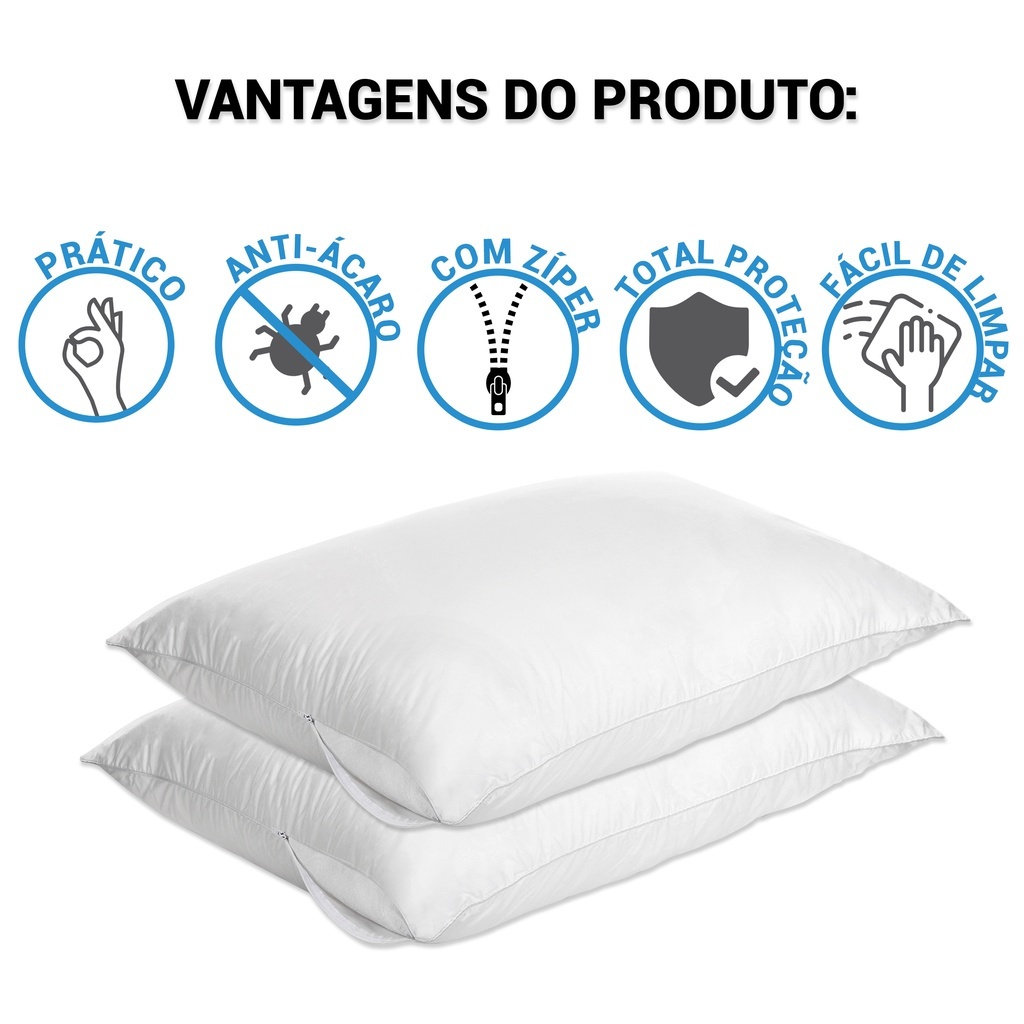 Kit 6 Fronhas Impermeável com Zíper Atacado 70cm x 50cm - Cor Branco