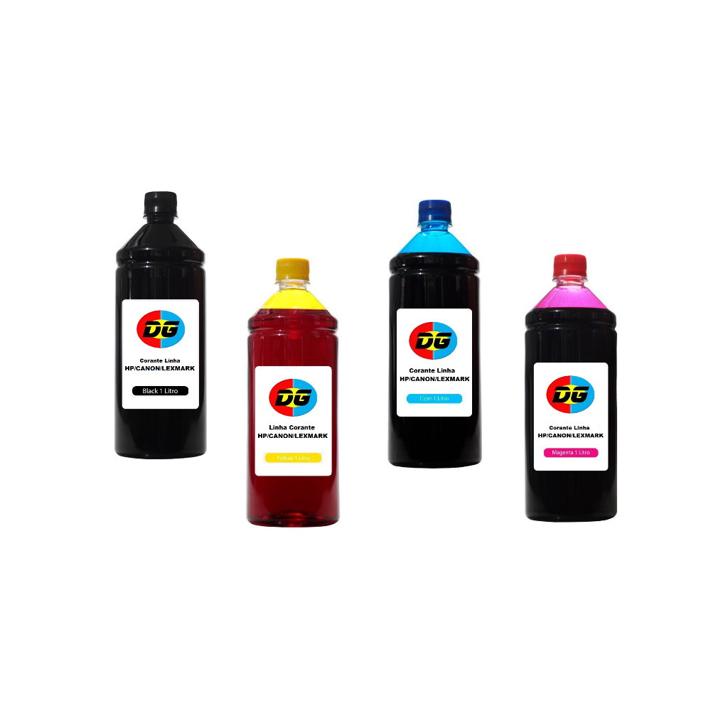 Kit Tintas Corante para Cartuchos Jato de Tinta Compatível com hp Canon e Lexmark 1 Litro Yellow/Magenta/Cyan/Yellow