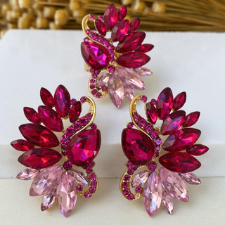 Brinco e anel fucsia e rosa luxo com banho brinco fucsia para casamento madrinha brinco fucshia dani