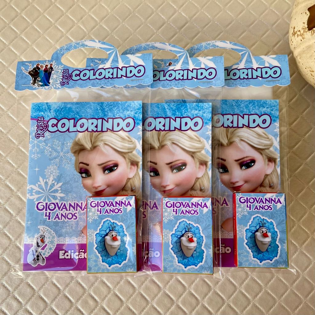 Kit Colorir Frozen com Giz de Cera - Livrinho de Colorir - Revistinha de Colorir - Lembrancinha Personalizada Festa Infantil