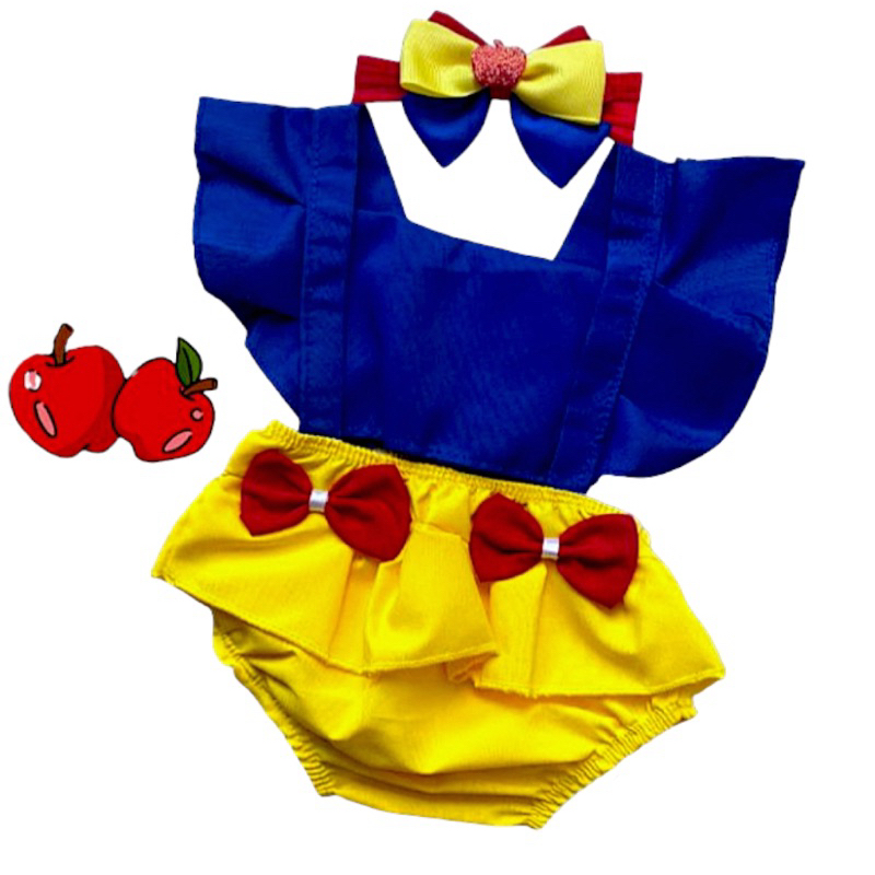 Romper Princesa Maçã Temático Mesversario + Laço De brinde em Oferta na Shopee