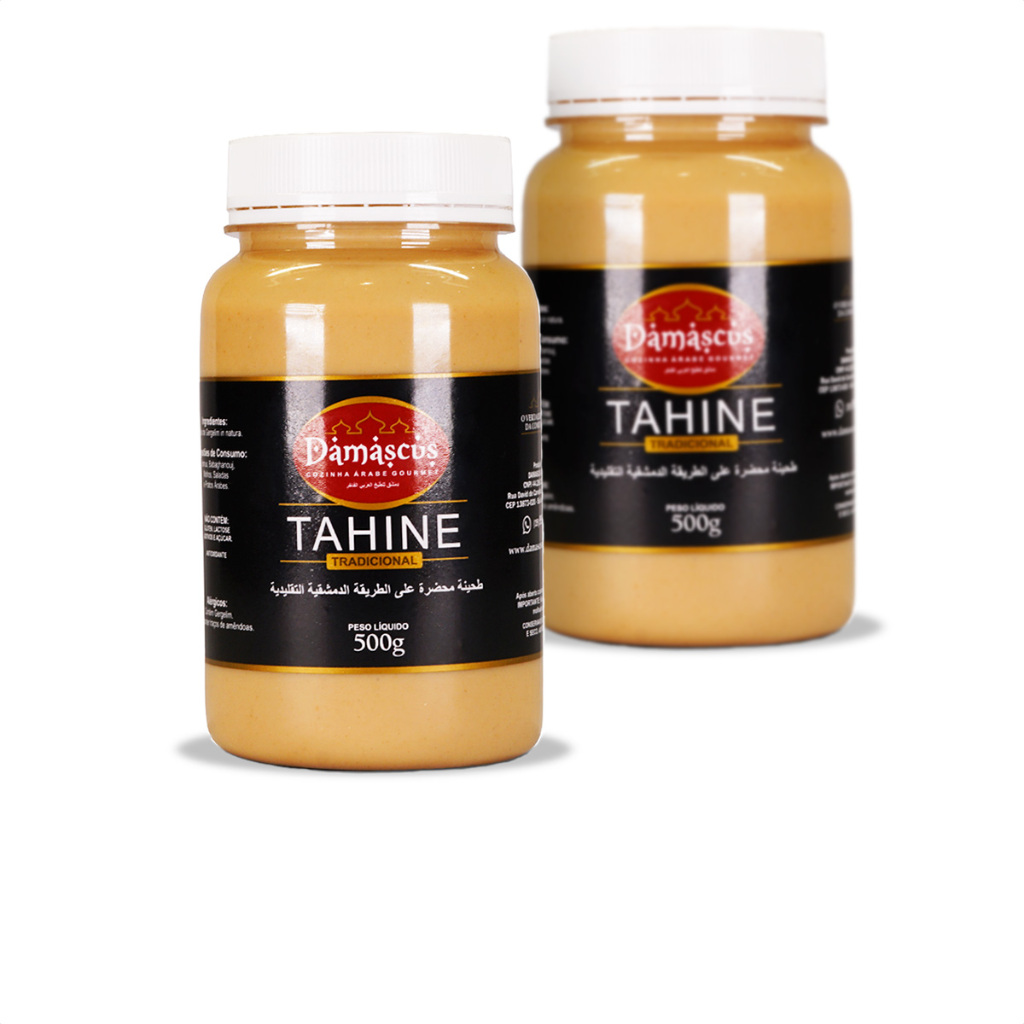 Kit 2 Tahine Pasta de Gergelim Tahini Pura 1kg Damascus Original Árabe Sem Glúten Vegano 2un 500g