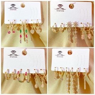 Kit 3 Pares brincos cravejado pedra de zirconia argolinha pingente /correntinha/ folheados a ouro18k e prata 925 em Oferta na Shopee