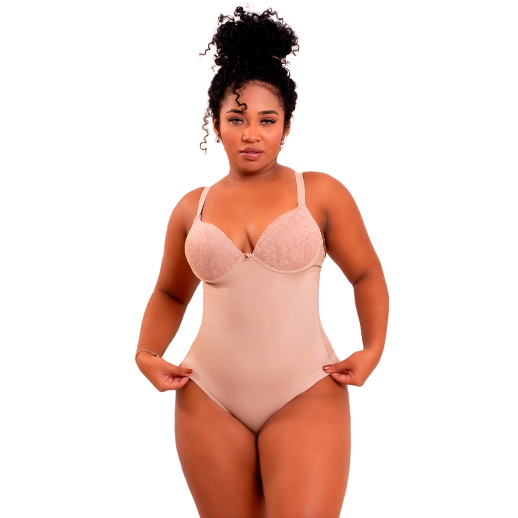 macaquinho body modelador cinta com bojo e renda aperta barriga