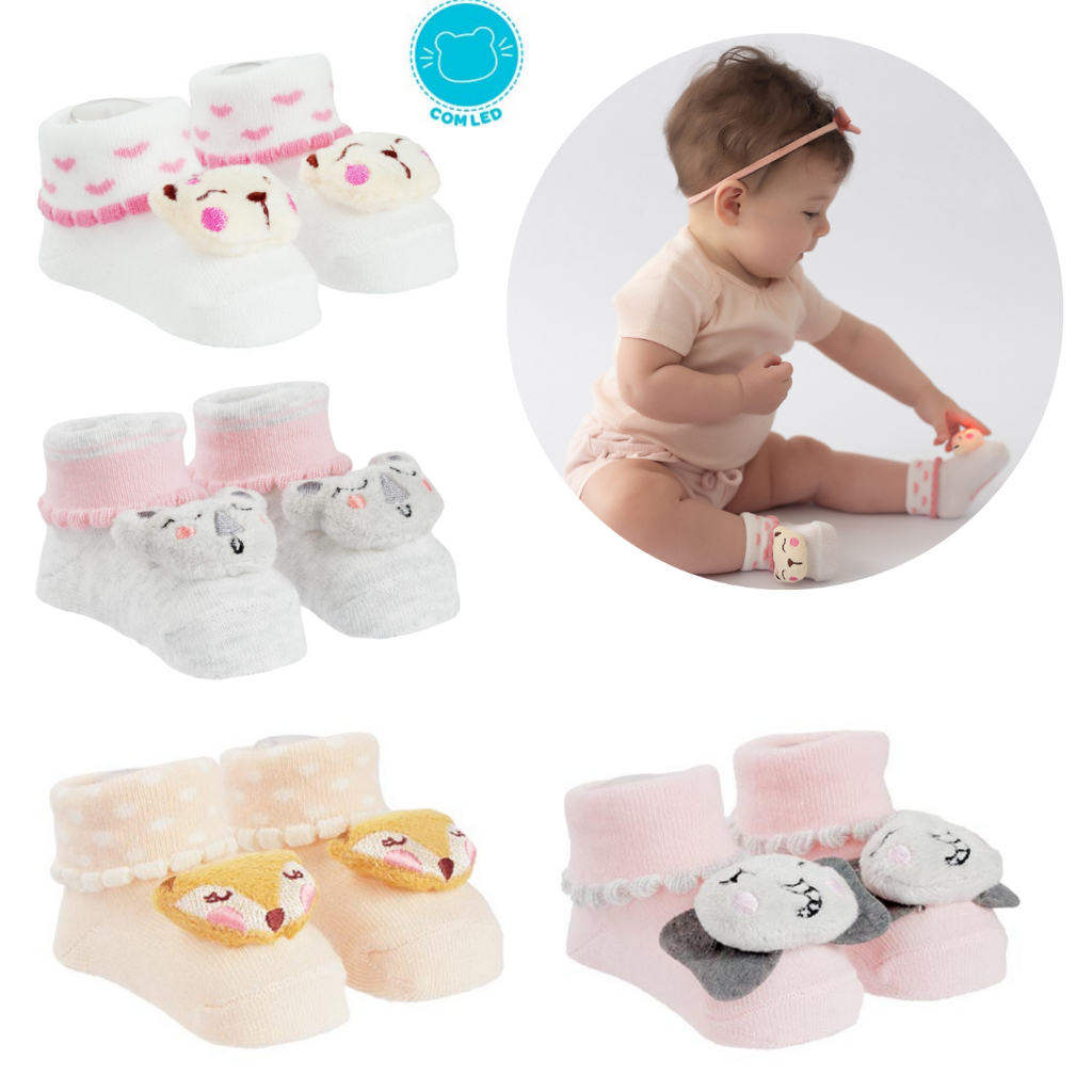 Meia Bichinho Pelucia Divertida Led Pimpolho Bebe Menina Recem Nascido 0 a 15  Enxoval Presente em Oferta na Shopee